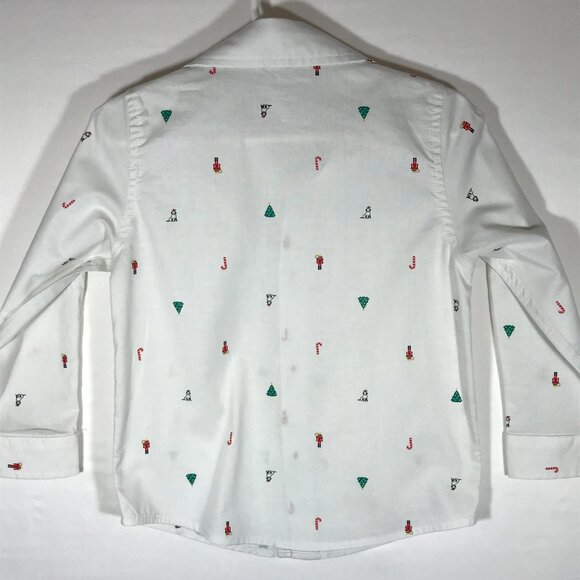 Cat & Jack Boy's 3T White Button Up Long Sleeve All Over Print Christmas Shirt - Picture 6 of 9